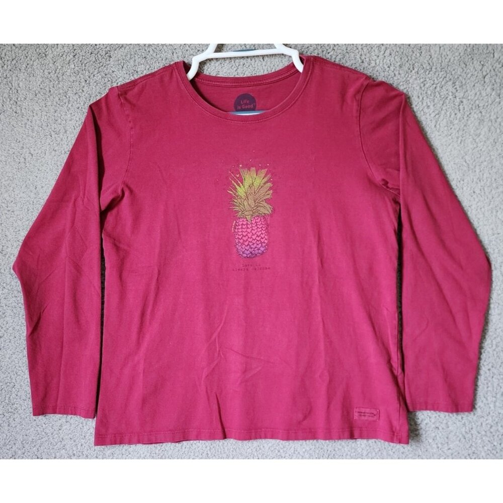 Life is Good Women's Sz L Classic Fit Long Sleeve T Shirt Love Is Always Welcome